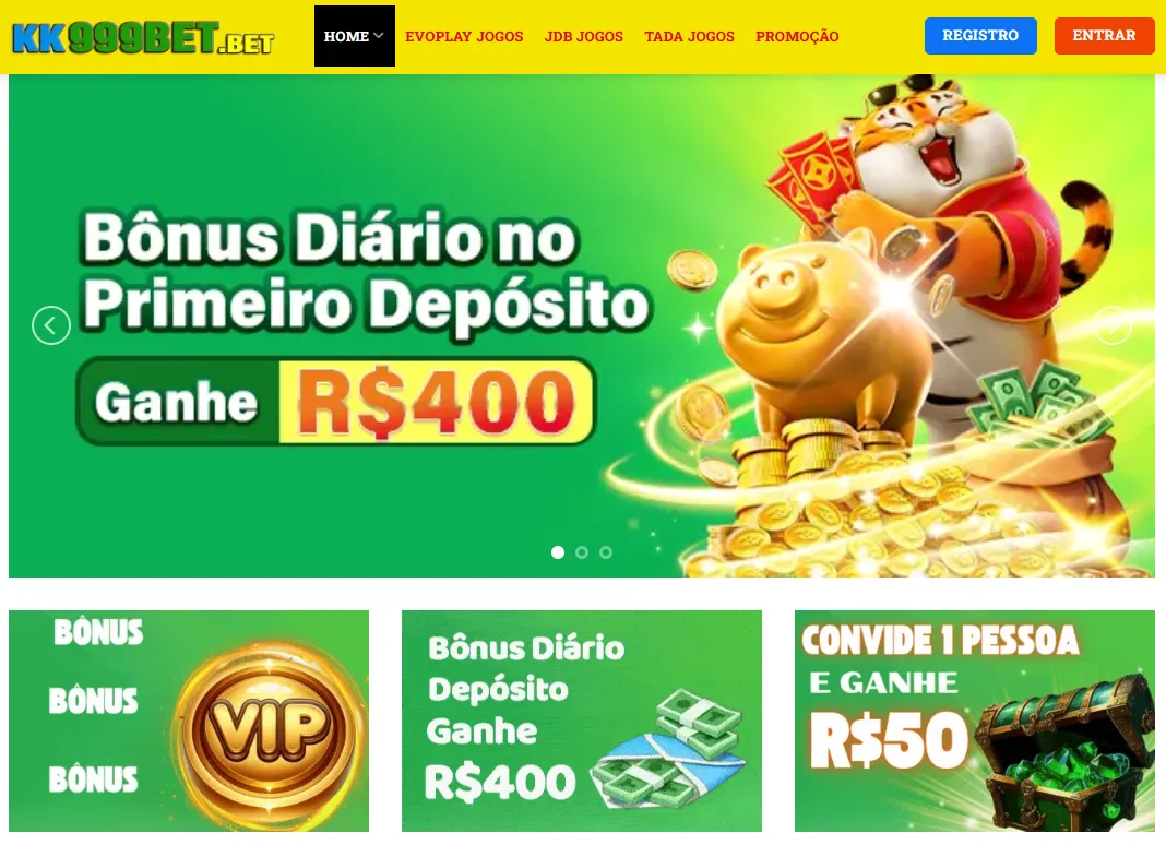 Interface da página inicial do mais recente site kk999