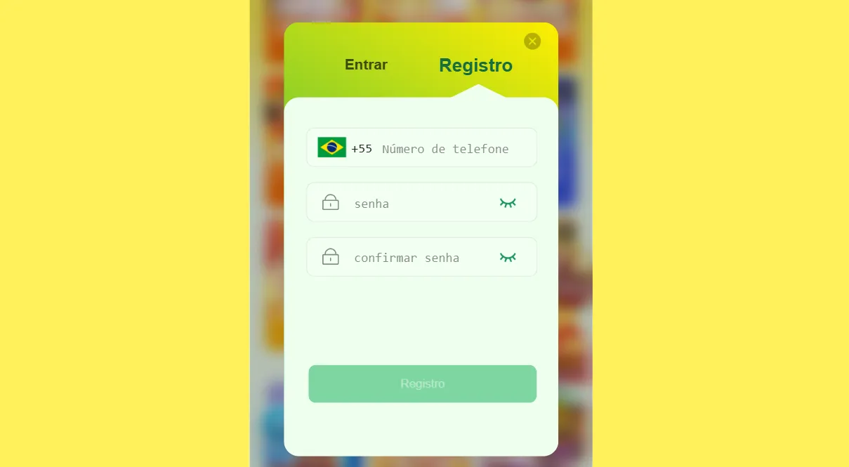 Interface simples de registro de conta
